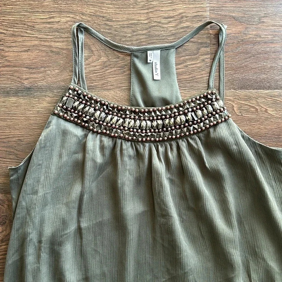 Studio Y Olive Green Tank Top with Gems | Olive Green Tank Top | Green Tank Top - Picture 2 of 11